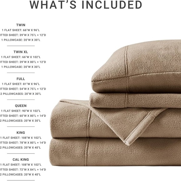 True North by Sleep Philosophy Micro Fleece Sheet Set, 16” Deep King, Brown,4 pc